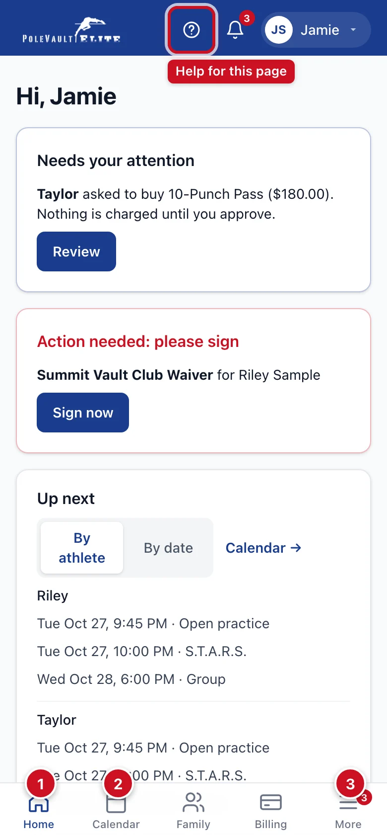 Your Home screen: what's next, club news and your family