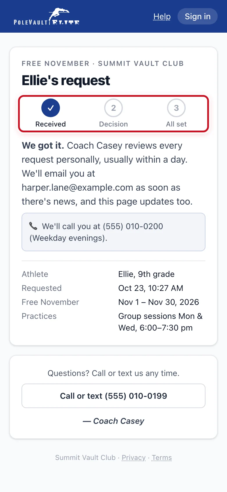 Your request's status page