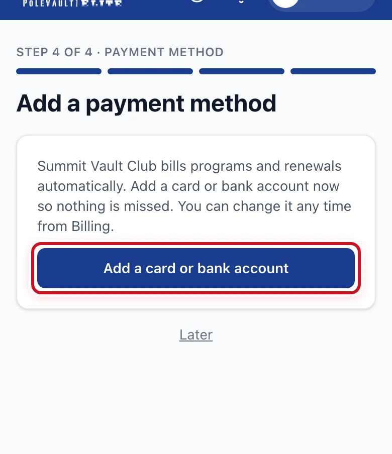 The Payment method step
